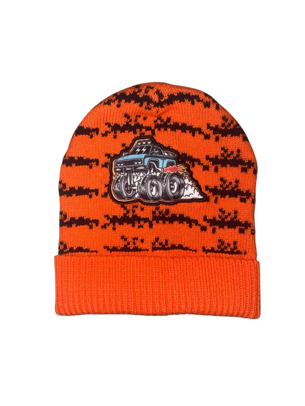 Kids Orange Monster Truck Beanie Hat